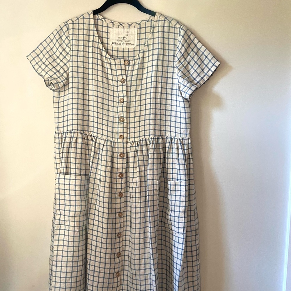 Not perfect linen dress is indigo grid